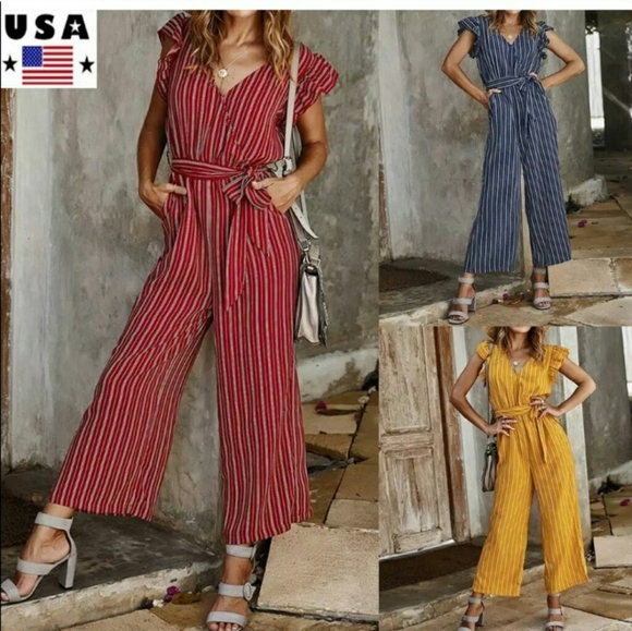 Wrap front Ruffle Sleeve jumpsuit - Picture 3 of 9